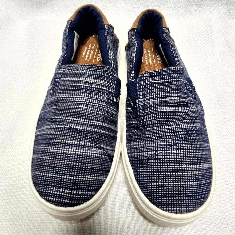 TOMS Slip On Sneakers Kids 12.5 Navy Blue‎ White Woven Canvas Casual Shoes Kids